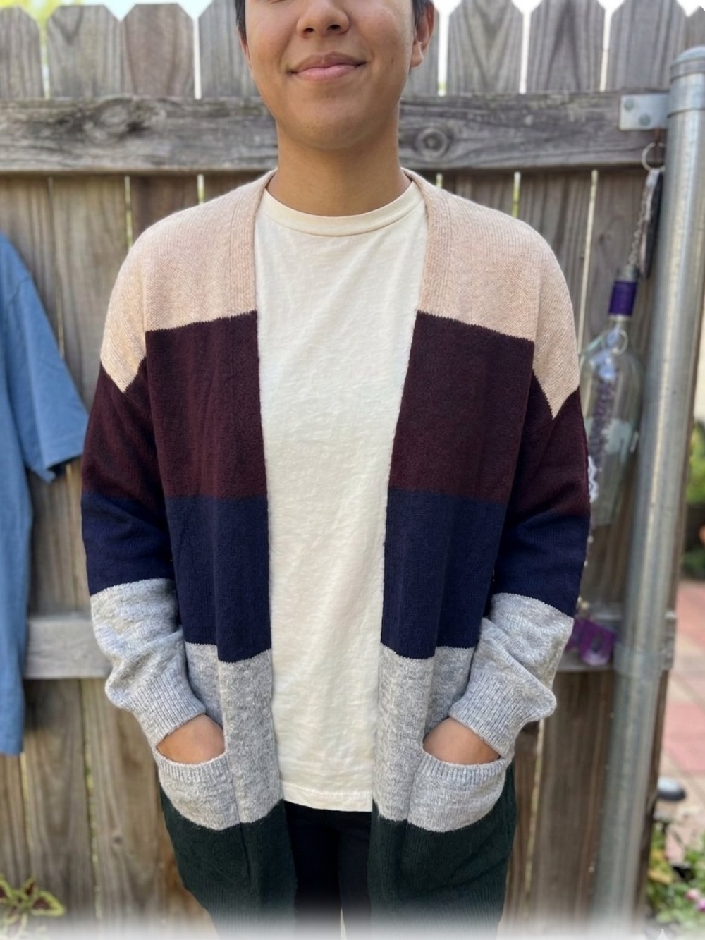 👗Staccato Colorblock Open Cardigan in Tan, Burgundy, Navy, Gray & Forest Green